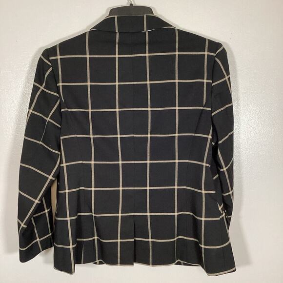 The Limited Womens Black/Khaki Plaid Large Blazer 3/4 Sleeve Preppy Career Lined - Picture 5 of 6
